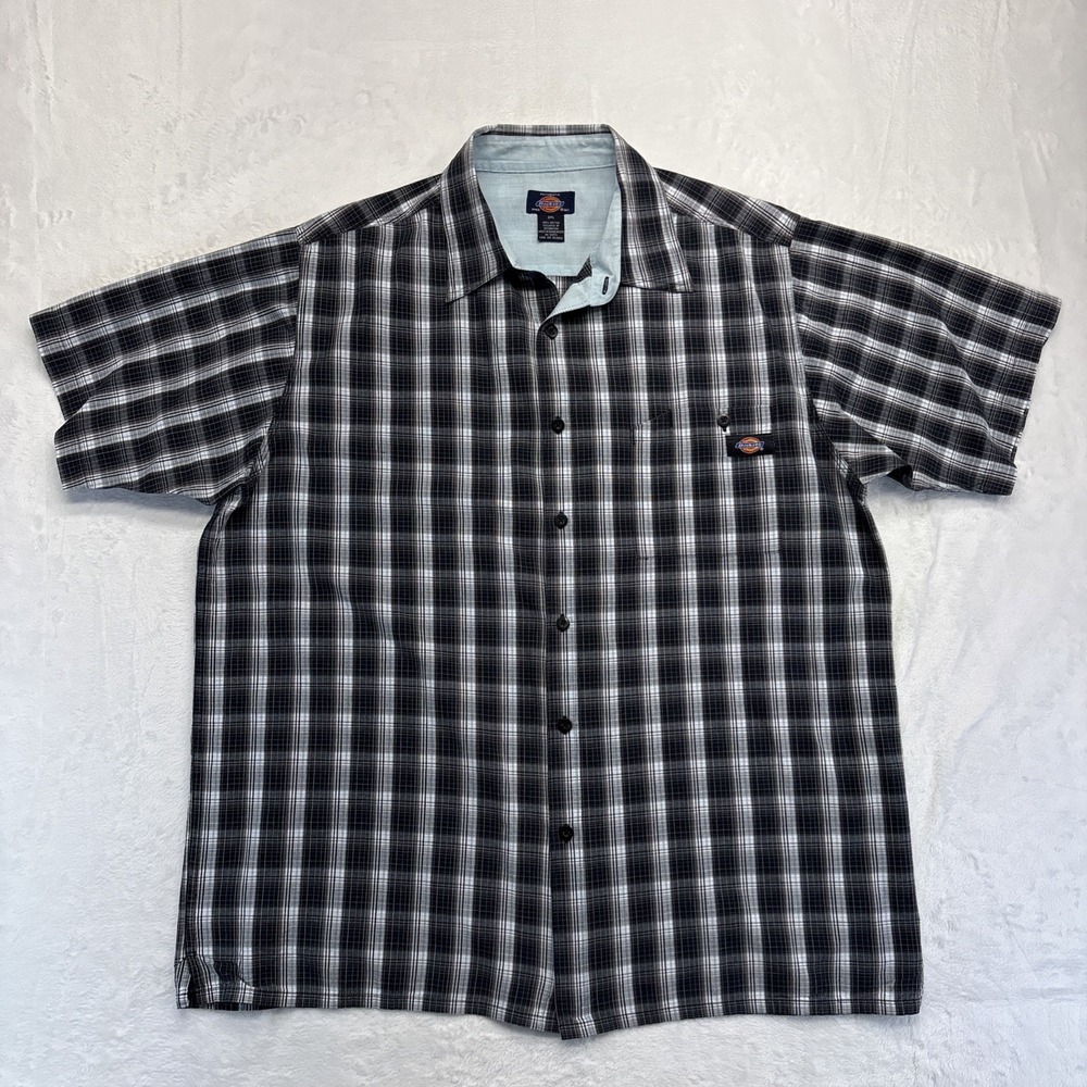 Dickies Shirt Men's XXL Black Plaid Button-up Western Short Sleeve Work